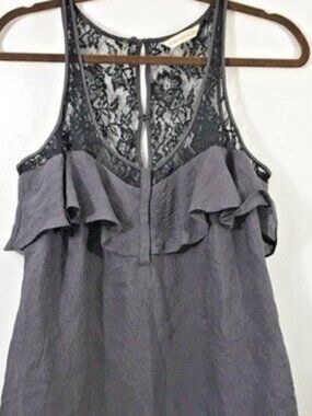 Rebecca Taylor Charcoal and Black Ruffle Blouse with lace back